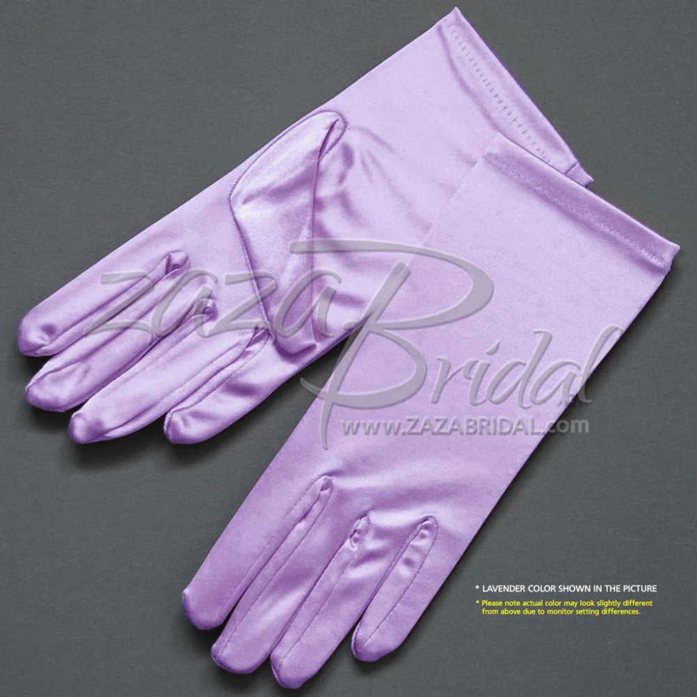 Shiny Stretch Satin Dress Gloves Wrist Length 2BL - Lavender
